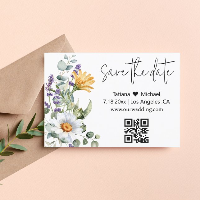 Reserve A Data elegante e moderno qr código aquarela flores silve (Criador carregado)