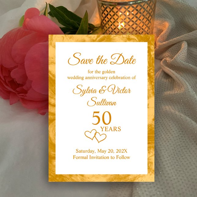 Reserve A Data Elegante Festa Custom de 50 Anos de Casamento Dour (Customize this save the date invitation for the perfect golden elegant 50th wedding anniversary card)