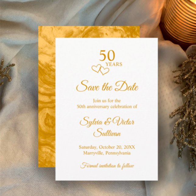 Reserve A Data Elegante Festa de Aniversário de 50 Anos Simples e (Personalize this simple elegant golden script 50th wedding anniversary save the date invitation.
)