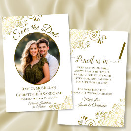 Reserve A Data Elegante Filigrana Dourada em Foto Oval de Casamen