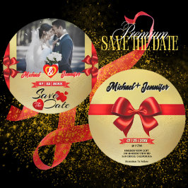 Reserve A Data Elegante Fita Vermelha e Dourada Personalizada com