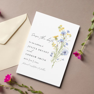 Reserve A Data Elegante flor selvagem azul em aquarela Salve o Di