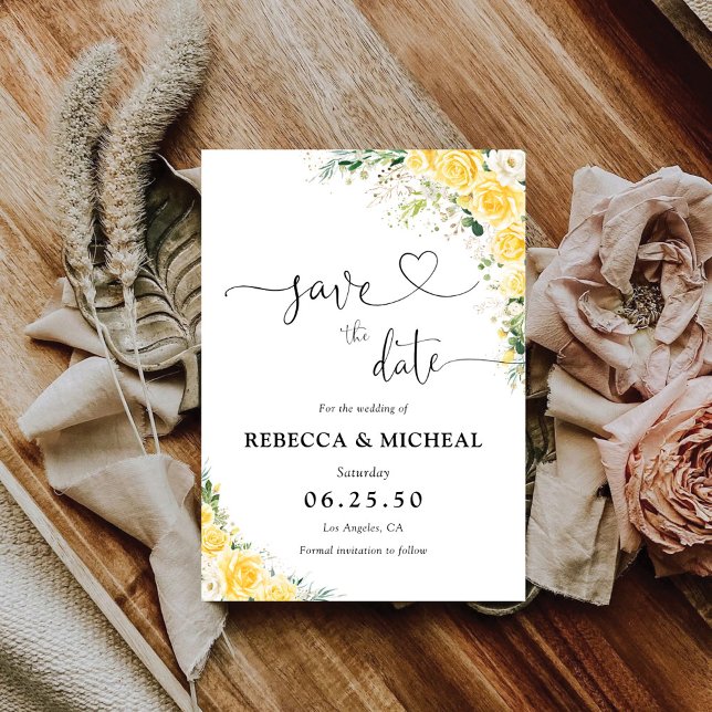 Reserve A Data Elegante Floral Amarelo Casamento Salve A Data (Criador carregado)