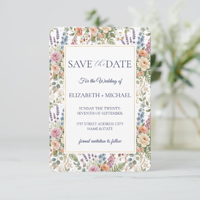 Reserve A Data Elegante Floral Botânico Vintage (Em pé/Frente)