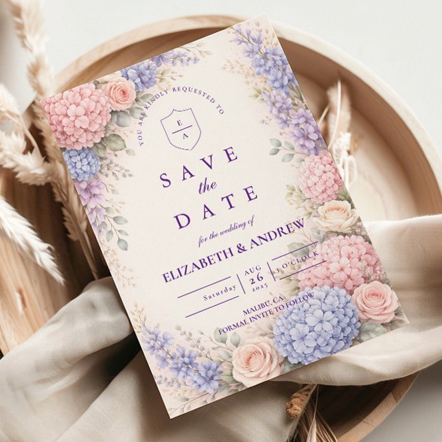 Reserve A Data Elegante Floral de Hortênsias Pastéis de Casamento (Criador carregado)