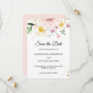 Reserve A Data Elegante Floral em Aquarela Rosa e Amarela