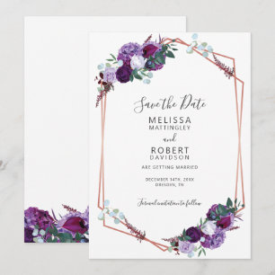 Reserve A Data Elegante Floral Geométrico Roxo Script
