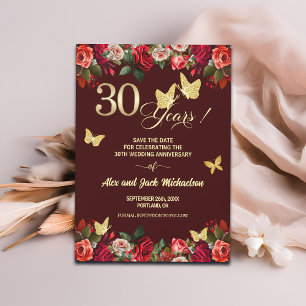 Reserve A Data Elegante Floral Ouro 30º Aniversário de Casamento
