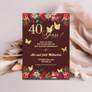Reserve A Data Elegante Floral Ouro 40º Aniversário de Casamento 