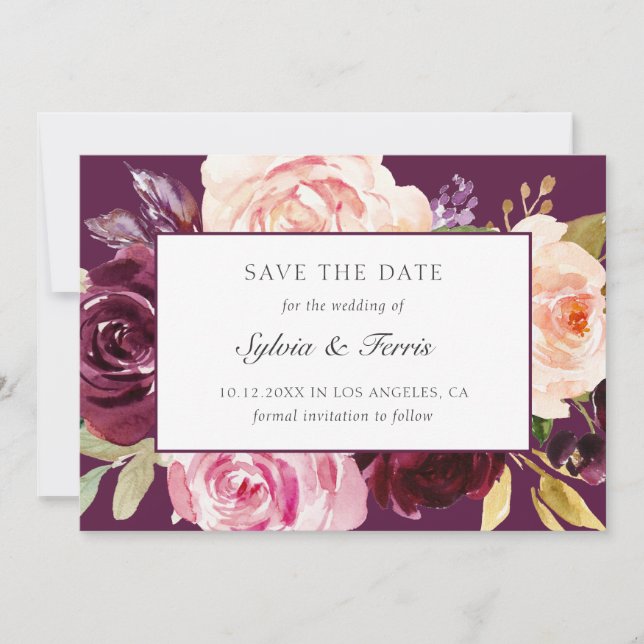 Reserve A Data Elegante Floral Outonal Roxo (Frente)