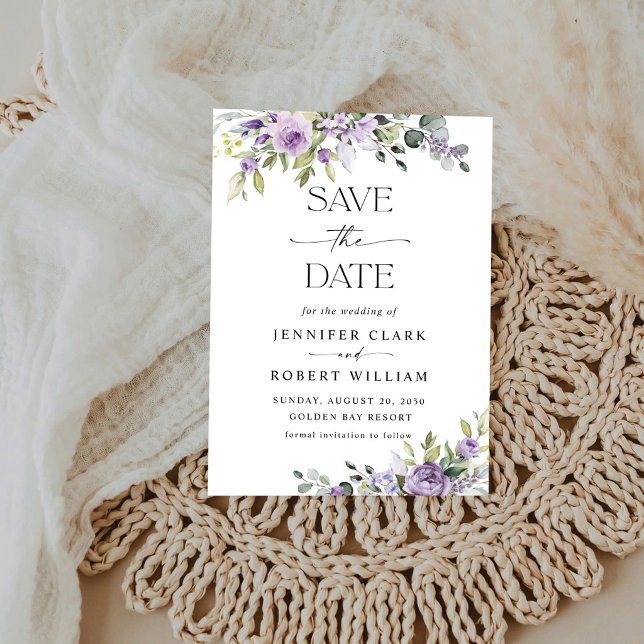 Reserve A Data Elegante Floral Roxo Casamento Salve A Data (Criador carregado)