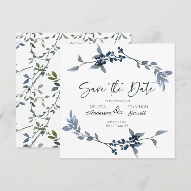Reserve A Data Elegante Floral Salva a Data Sage Silver Green (Frente/Verso)