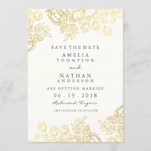 Reserve A Data Elegante Floral Vintage Ouro Save The Date