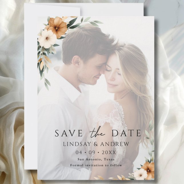 Reserve A Data Elegante Foto Botânica Terrosa em Cobre (Elegant Copper Earthy Botanical Photo Save The Date)