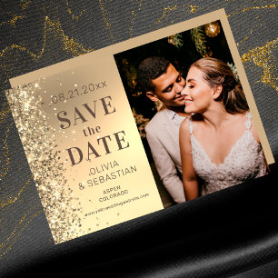 Reserve A Data Elegante Foto com Brilho Dourado de Casamento Salv