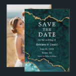 Reserve A Data Elegante Foto de Ágata Geodo em Aquarela Azul Turq<br><div class="desc">Cartão de Save The Date de Geodo de Ágata em Mármore Azul Turquesa e Dourado em Aquarela Moderna Elegante - Parte de Trás da Foto</div>