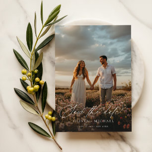 Reserve A Data Elegante Foto de Casamento Boho com Letra