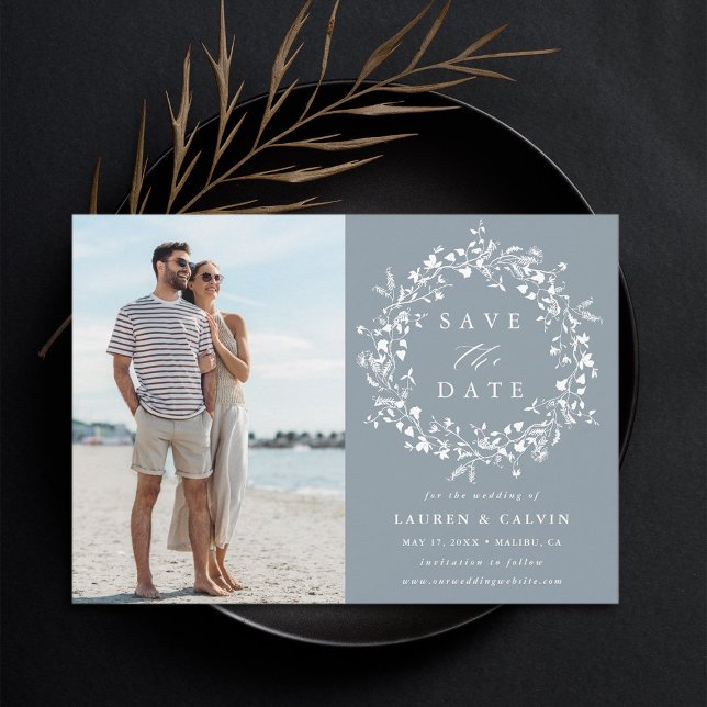 Reserve A Data Elegante Foto de Casamento Boho em Azul Desbotado  (Criador carregado)