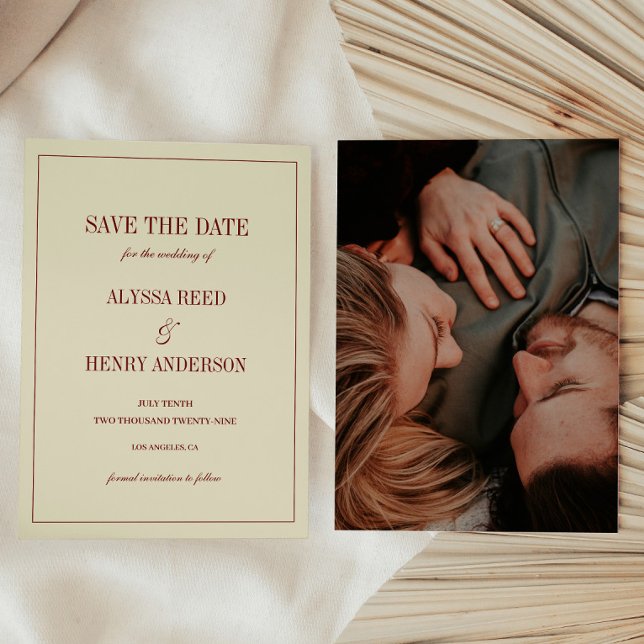 Reserve A Data Elegante Foto de Casamento Clássico em Marfim e Ve (Criador carregado)