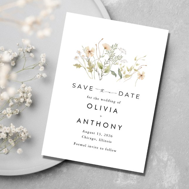 Reserve A Data Elegante Foto de Casamento com Flores Silvestres (Elegant Wildflower Photo Wedding Save The Date)