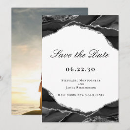 Reserve A Data Elegante Foto de Casamento com Folha de Prata Pret