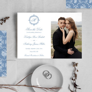 Reserve A Data Elegante Foto de Casamento com Toile de Jouy Azul 