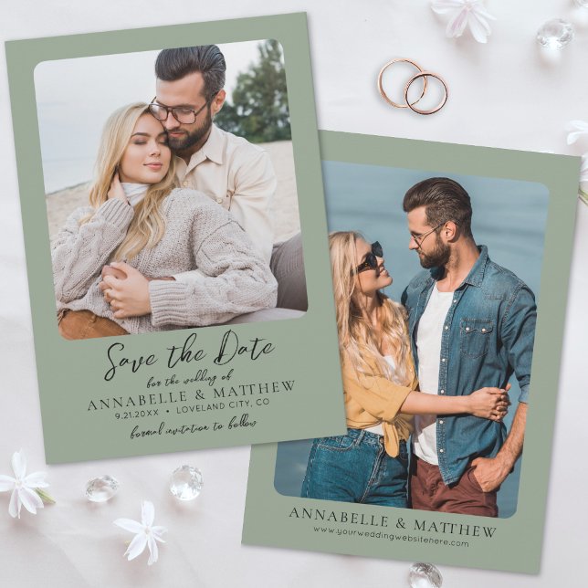 Reserve A Data Elegante Foto de Casamento em Verde Sage (Elegant Sage Photo Wedding Save the Date)