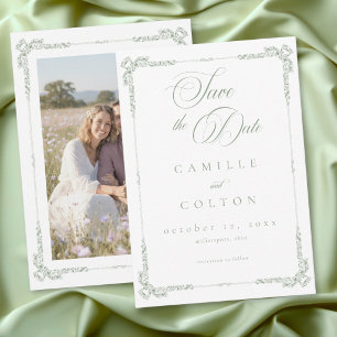 Reserve A Data Elegante Foto de Casamento em Verde Sage Barroco V