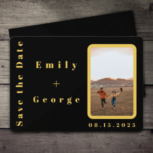 Reserve A Data Elegante Foto de Casamento Moderno Preto e Dourado