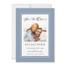 Elegante Foto Dusty Blue Save The Date Noivado