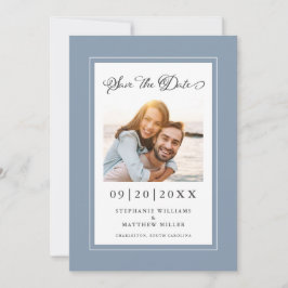Reserve A Data Elegante Foto Dusty Blue Save The Date Noivado