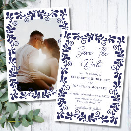 Reserve A Data Elegante Foto Fiesta Mexicana Talavera Azul Branco