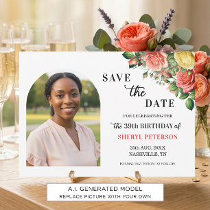 Reserve A Data Elegante Foto Floral de Aniversário de 39 anos