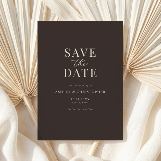 Reserve A Data Elegante Foto Marrom Simples de Casamento Save the (Criador carregado)