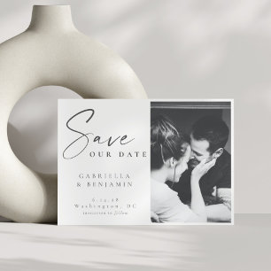 Reserve A Data Elegante Foto Preto e Branco Casamento Minimalista