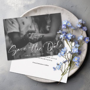 Reserve A Data Elegante Foto Preto e Branco Casamento Script