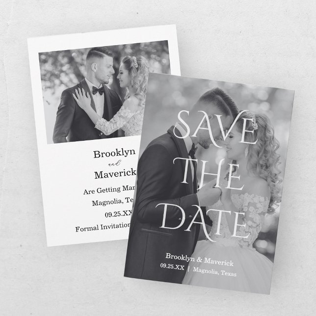 Reserve A Data Elegante Foto Preto e Branco para Save The Date (Criador carregado)