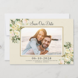 Reserve A Data Elegante Foto Save the Date Moldura Dourada Floral