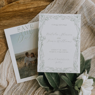 Reserve A Data Elegante Foto Verde Oliva Dinheiro Antigo Casament