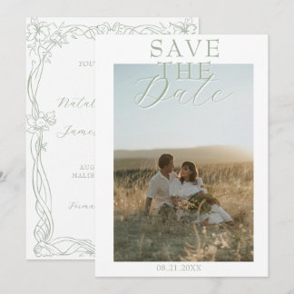 Reserve A Data Elegante Foto Verde Oliva Dinheiro Antigo Casament