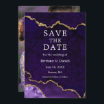 Reserve A Data Elegante Fotografia de Geodo de Ágata em Aquarela<br><div class="desc">Cartão de Save The Date de Geodo de Ágata em Mármore Roxo e Dourado em Aquarela Moderna e Elegante - Verso com Foto</div>