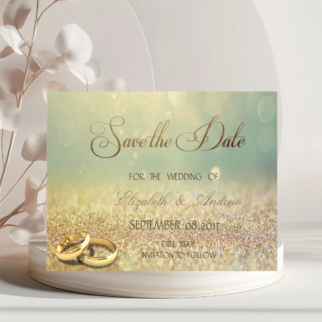 Reserve A Data Elegante Glitter Bokeh,Rings Wedding Salvar data (Criador carregado)