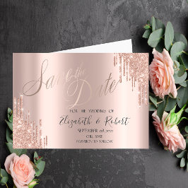 Reserve A Data Elegante Glitter Rosa Dourado Gotas Salve A Data