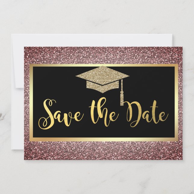 Reserve A Data Elegante Graduação Brilho Dourado Marrom  (Frente)