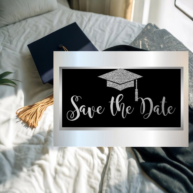Reserve A Data Elegante Graduação Brilho Prata Save The Date (Criador carregado)
