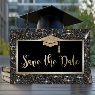 Reserve A Data Elegante Graduação com Brilho Preto Salve a Data