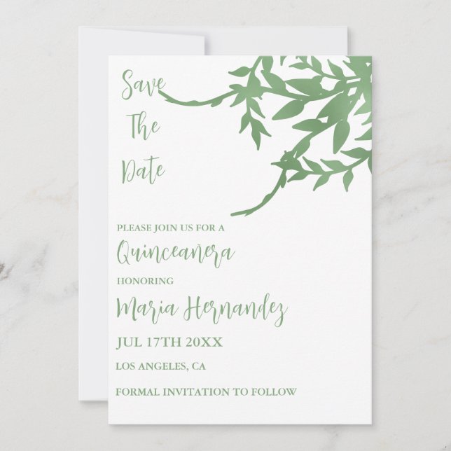 Reserve A Data Elegante Greenery Quinceañera (Frente)