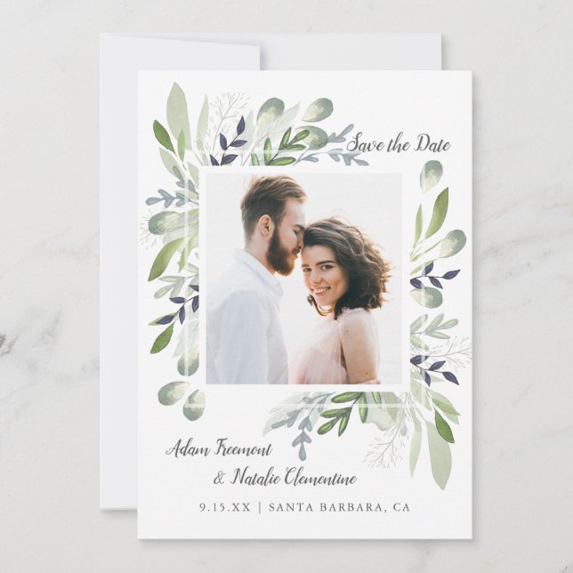 Reserve A Data Elegante Greenery Salvar a Data (Frente)