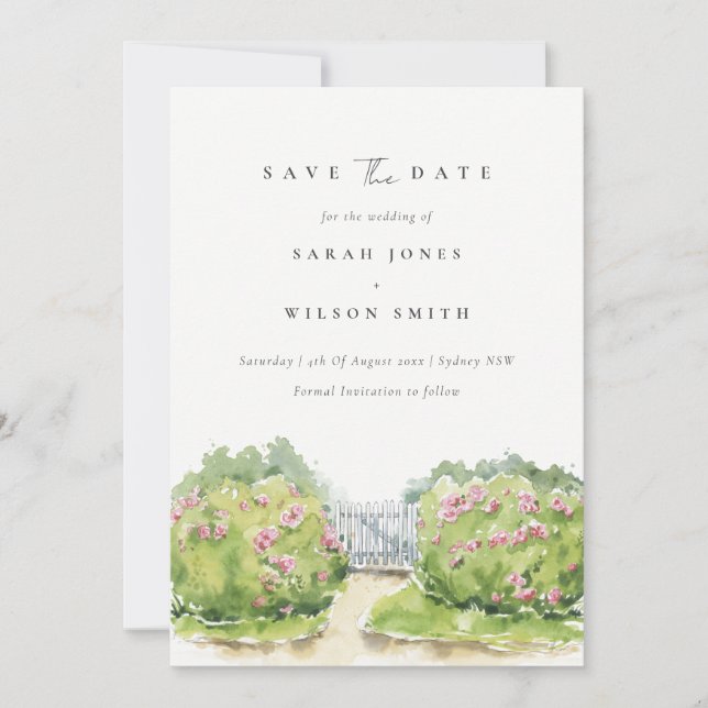 Reserve A Data Elegante Jardim de Campo em Aquarela Pastel Soft (Frente)