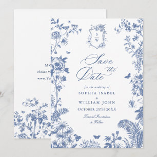 Reserve A Data Elegante Jardim Floral Azul Francês Fotografia de 